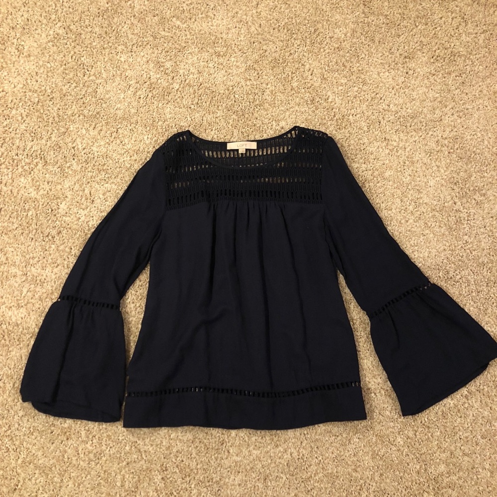 Loft navy bell sleeve top, size medium